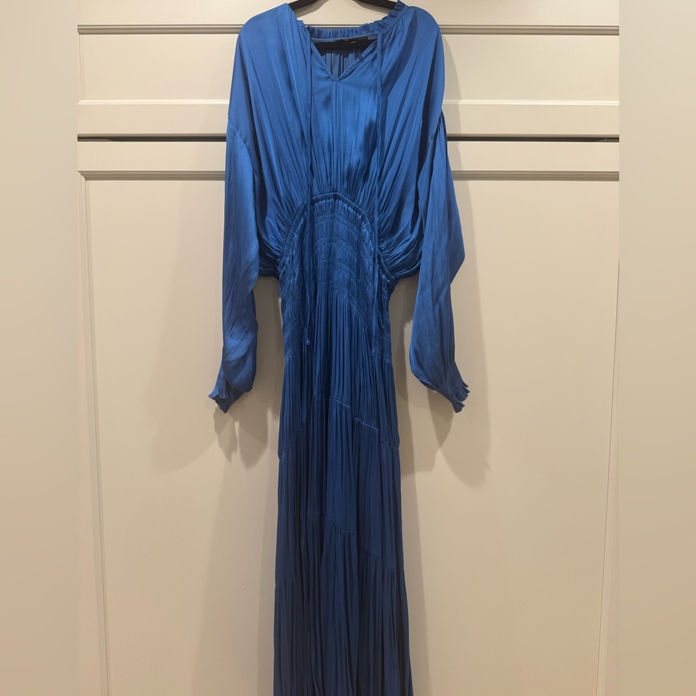 Maje Electric Blue Long Sleeve Pleated Maxi Dress